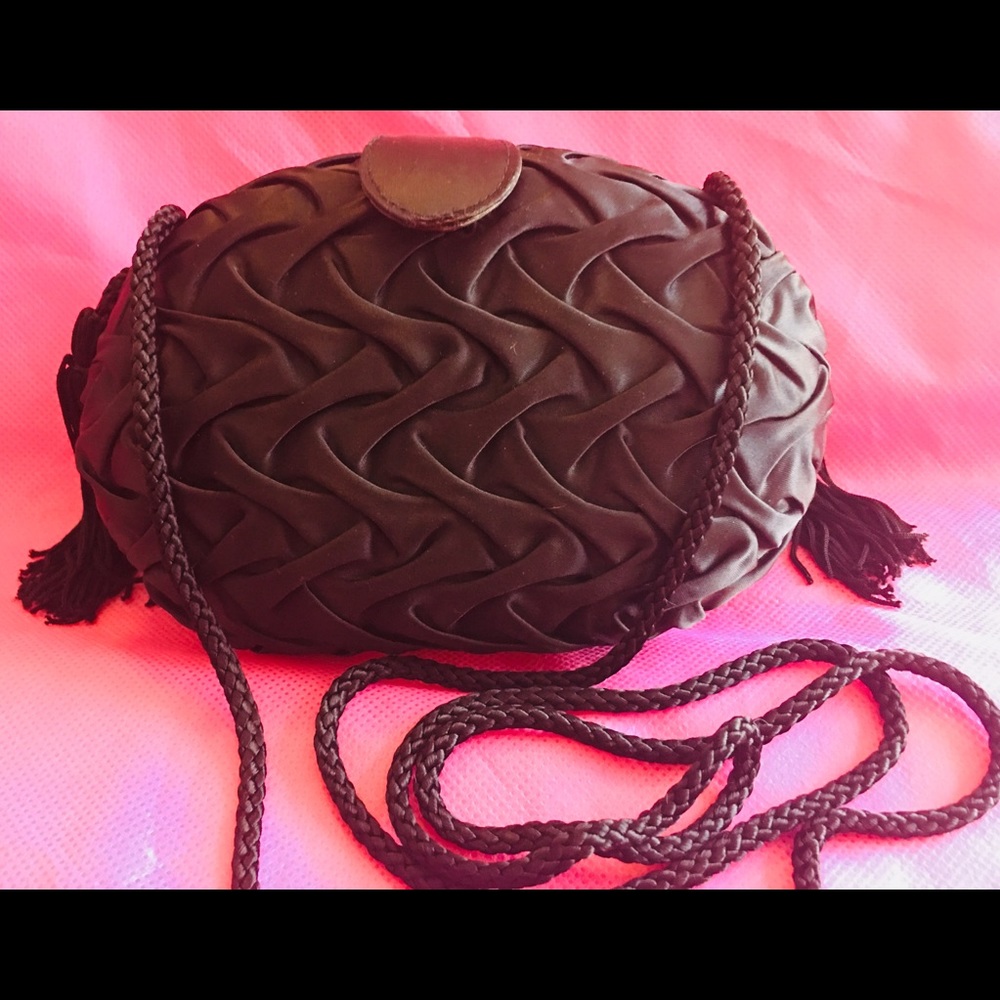 NWOT small  black satin  clutch